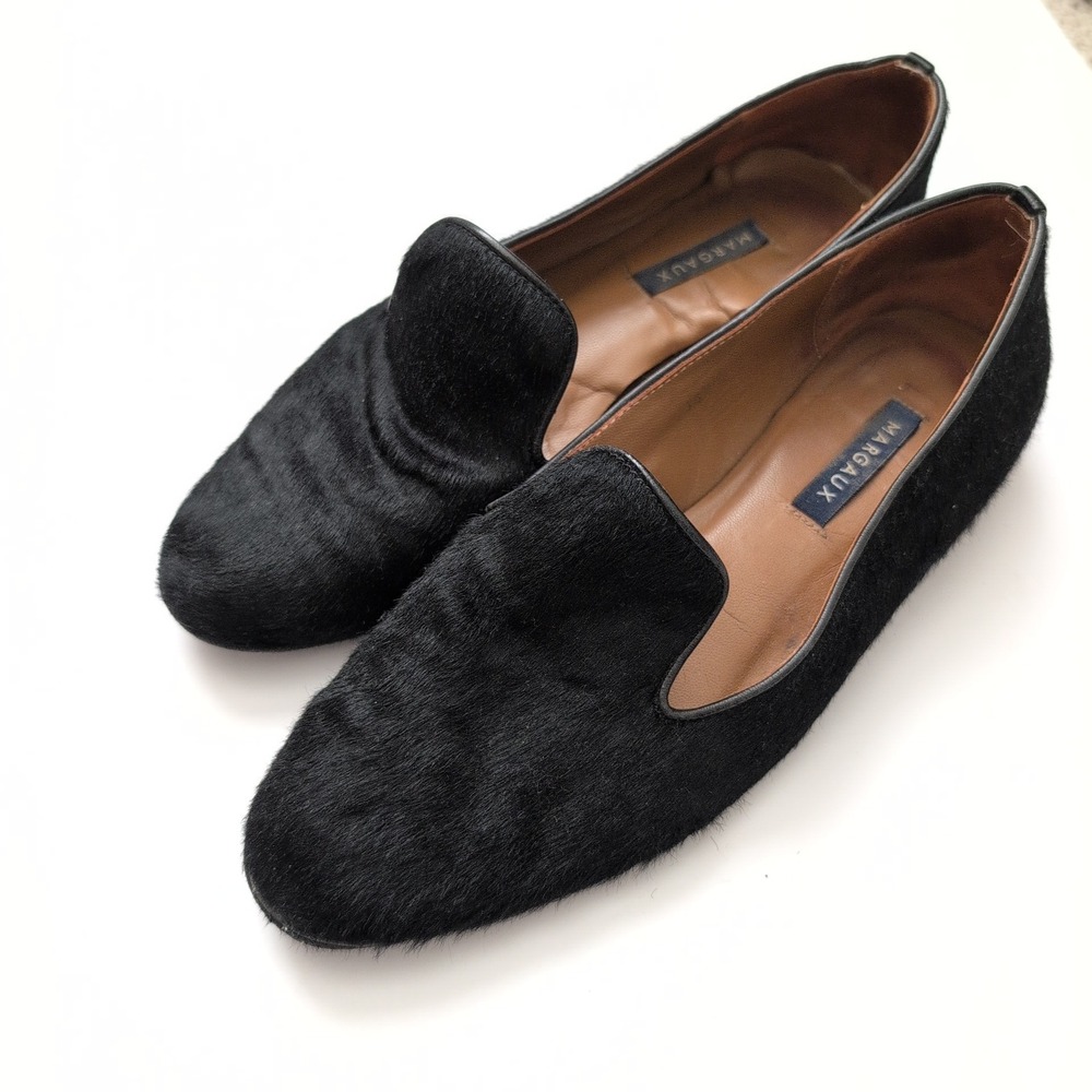 MARGAUX Black Calf Hair Loafers Women's Handmade Leather Shoes 8
